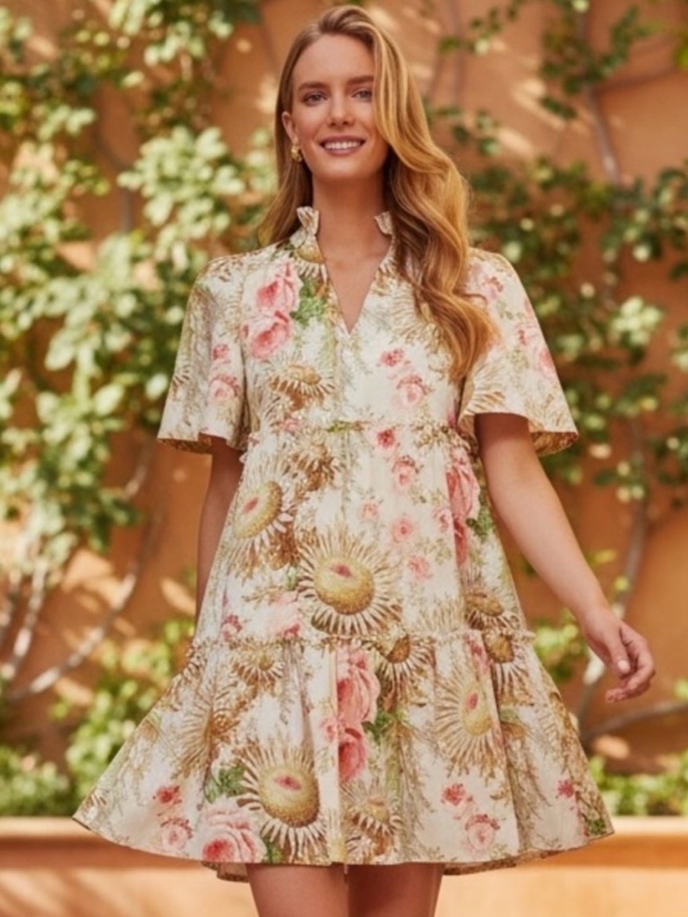 NWT Tuckernuck Sun Faded Floral Crawford V-neckline Mini Dress Size L
